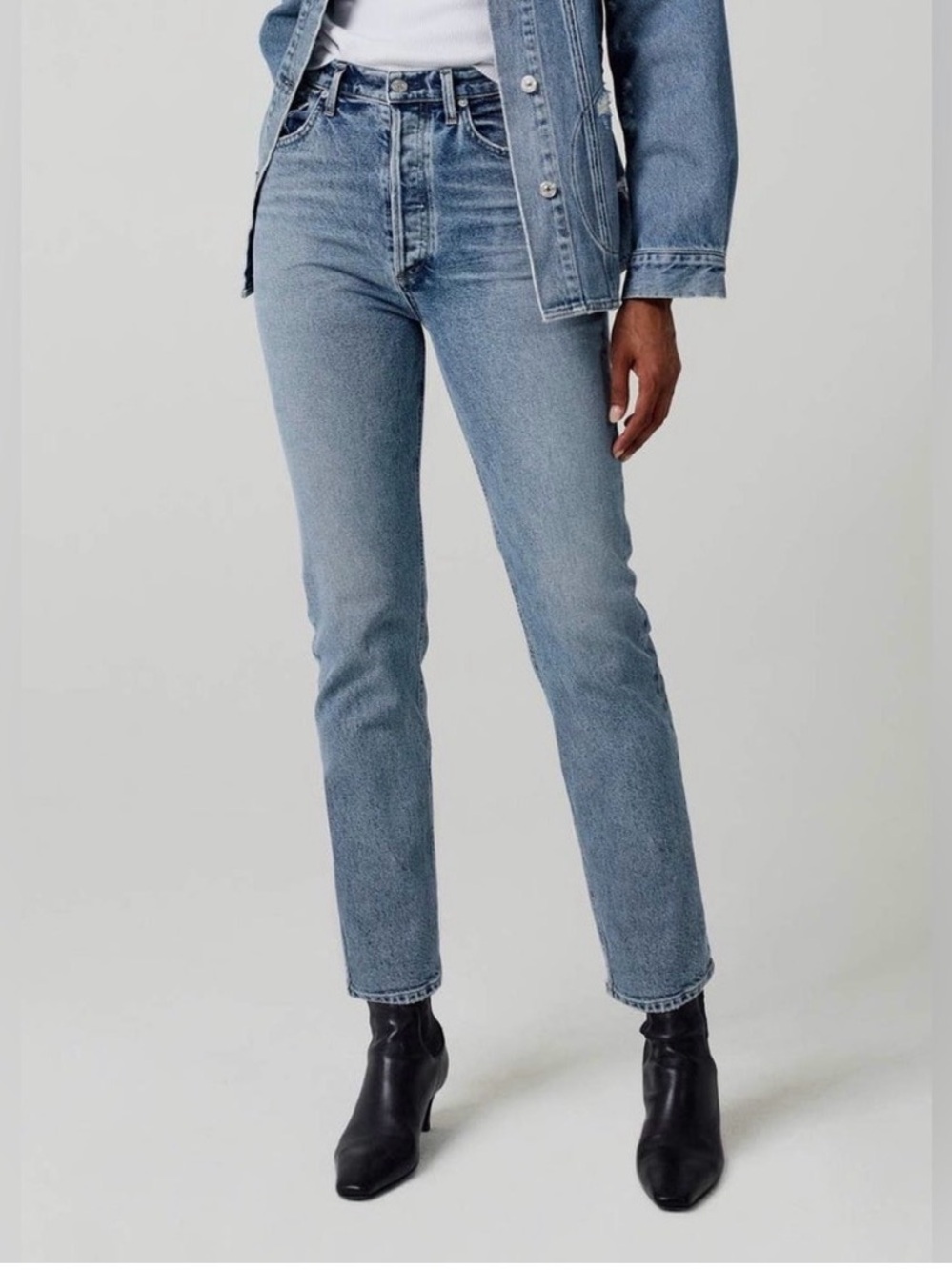 Citizens Of Humanity Light Blue High Rise Button Fly Straight Leg Jeans